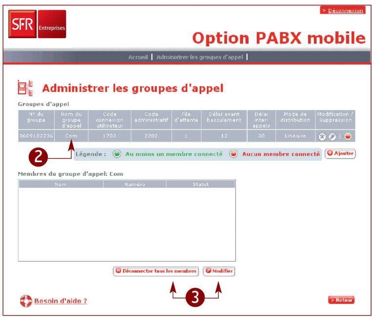 SFR OPTION PABX MOBILE - Comment ajouter une ligne dans un groupe d'appel ? - 2