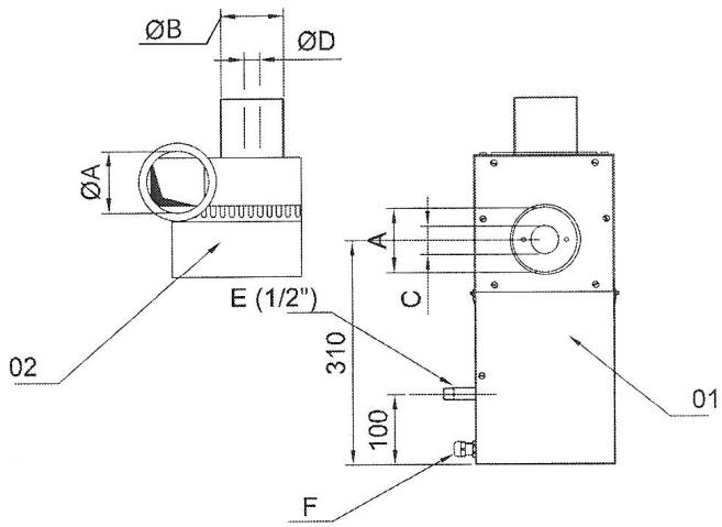 S.PLUS RBT 200 L DA - - Dimension des orifices et diamètre des conduits - 1