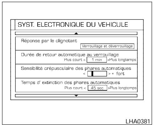 INFINITI QX56 - Réglage de l'affichage en mode audio ou de chauffage et climatisation : - 2