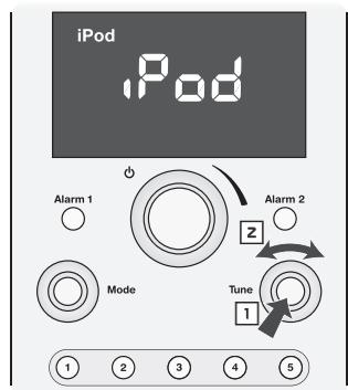BOSTON ACOUSTICS HORIZON DUO - Bedienung des iPod mit Hilfer der Regler ander Vorderseite des Geräts - 1