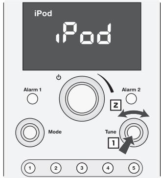 BOSTON ACOUSTICS HORIZON DUO-I - Bedienung des iPod mit Hilfer der Regler ander Vorderseite des Geräts - 1