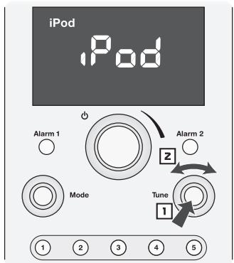 BOSTON ACOUSTICS HORIZON DUO-I PLUS - Bedienung des iPod mit Hilfer der Regler ander Vorderseite des Geräts - 1