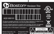 BOSTON ACOUSTICS TRIO - Ubicación de la etiqueta de certification e identificacion - 2