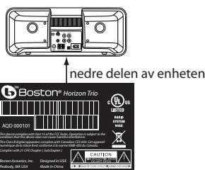 BOSTON ACOUSTICS TRIO - Placering av etikett for certifikat och Identifikation - 1