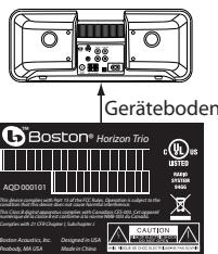 BOSTON ACOUSTICS TRIO - Ort des Zertifikations- und Identifikationsschildes - 1