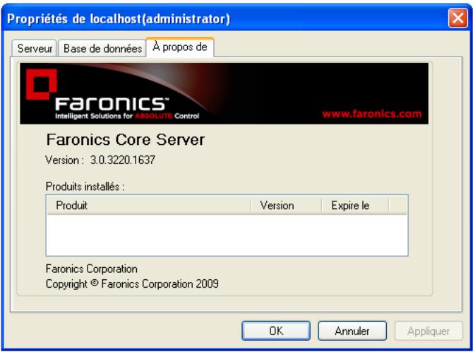 FARONICS CORE - Onglet À propos de - 1