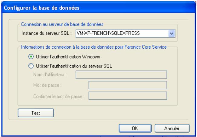 FARONICS CORE - Onglet Base de données - 2