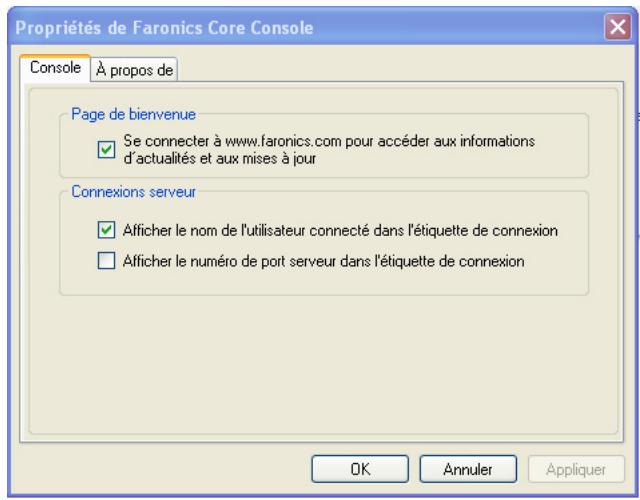 FARONICS CORE - Boîte de dialogue Propriétés de Core Console - 2