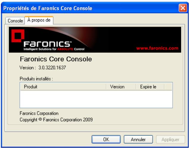 FARONICS CORE - Onglet À propos de - 1