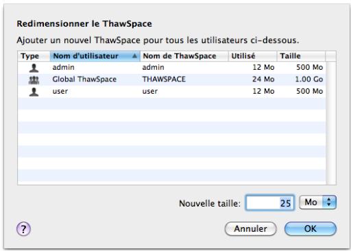 FARONICS DEEP FREEZE MAC - Redimensionnement d'un ThawSpace - 2