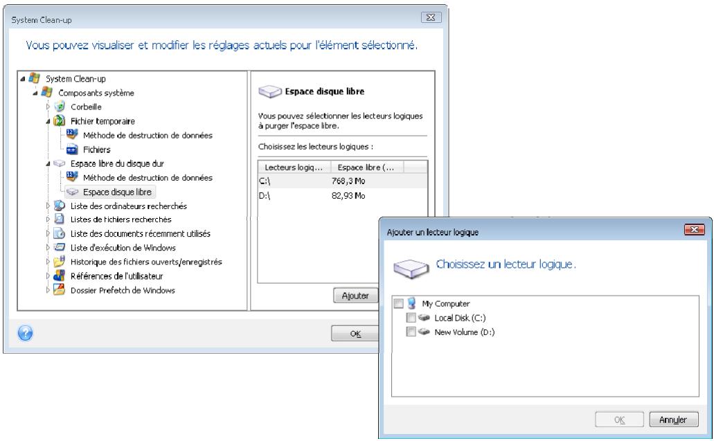 ACRONIS TRUE IMAGE HOME 2009 - Paramètre "espace libre sur lecteur - 1