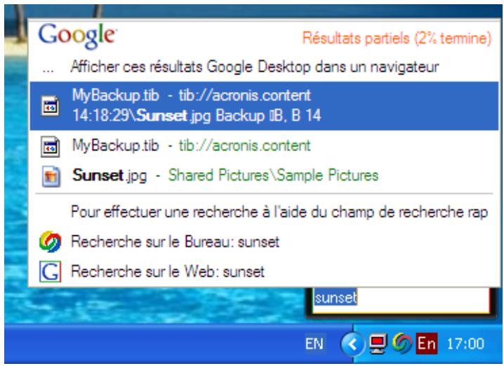 ACRONIS TRUE IMAGE HOME 2009 - Intégration de google desktop et windows search - 5