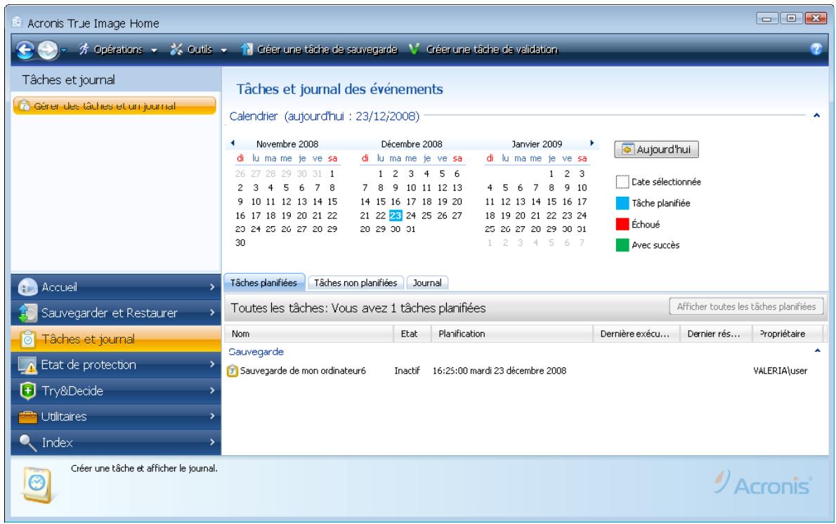 ACRONIS TRUE IMAGE HOME 2009 - Visualiser les tâches et les journaux - 1