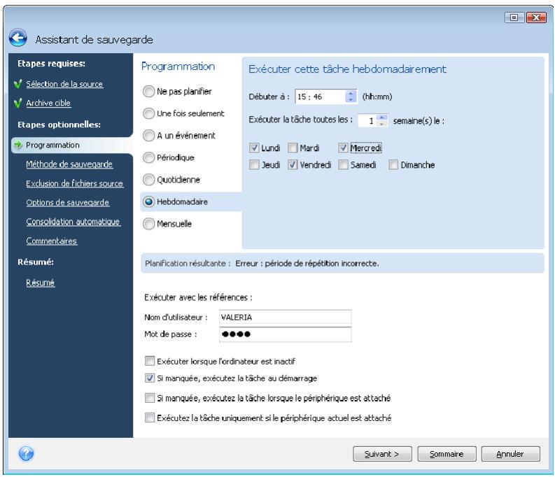 ACRONIS TRUE IMAGE HOME 2009 - Configurer une exécution hebdomadaire - 1
