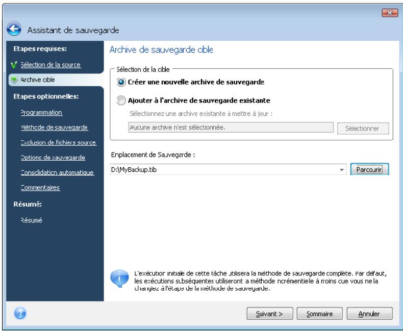 ACRONIS TRUE IMAGE HOME 2009 - Sélection de l'emplacement d'archive cible - 2