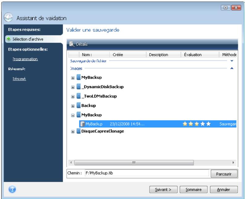 ACRONIS TRUE IMAGE HOME 2009 - Validation des archives de sauvegarde - 1
