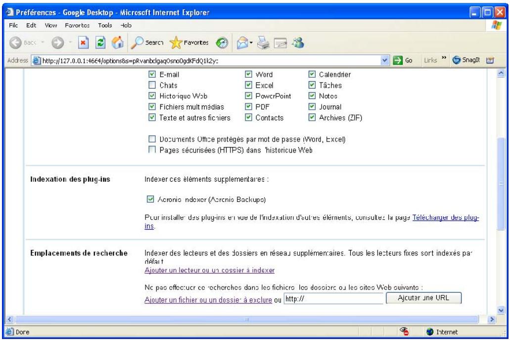 ACRONIS TRUE IMAGE HOME 2009 - Intégration de google desktop et windows search - 4