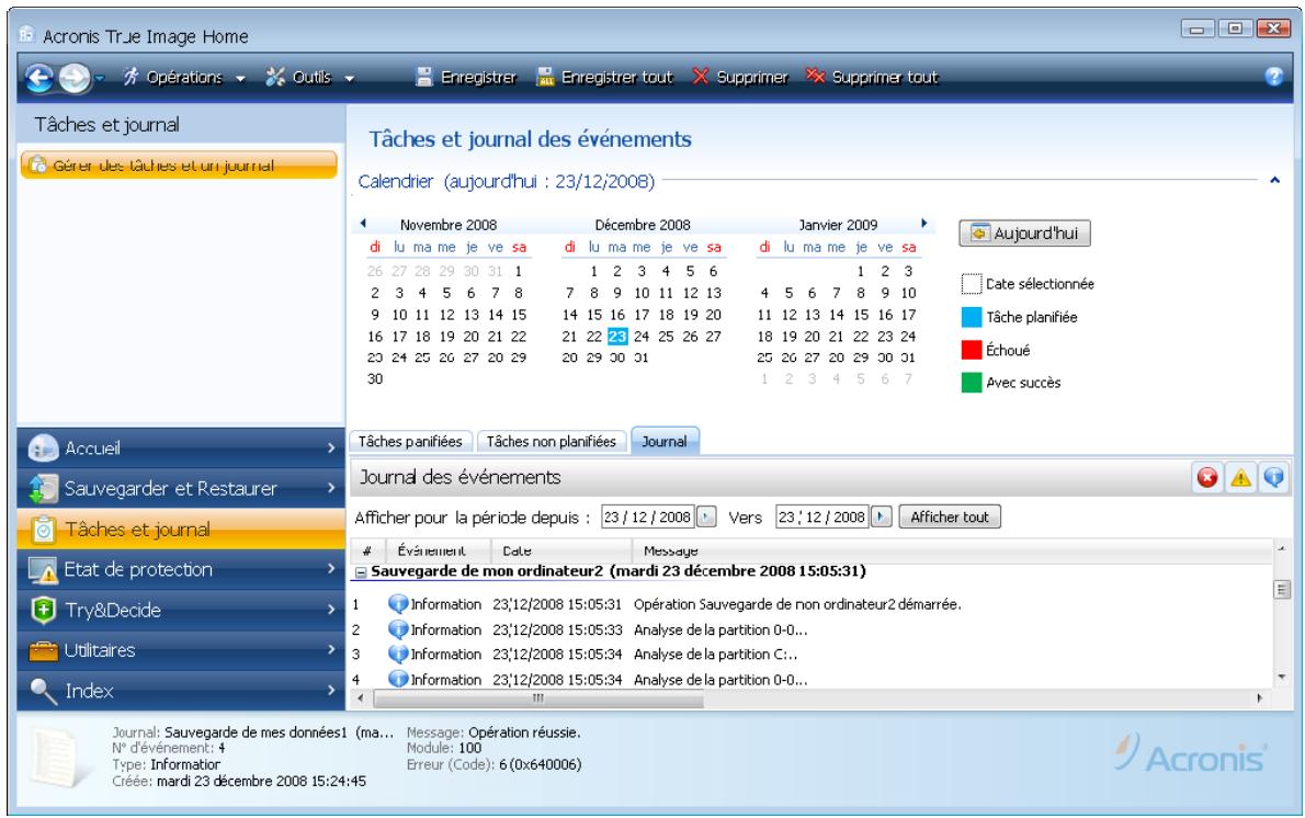 ACRONIS TRUE IMAGE HOME 2009 - Visualiser les tâches et les journaux - 2