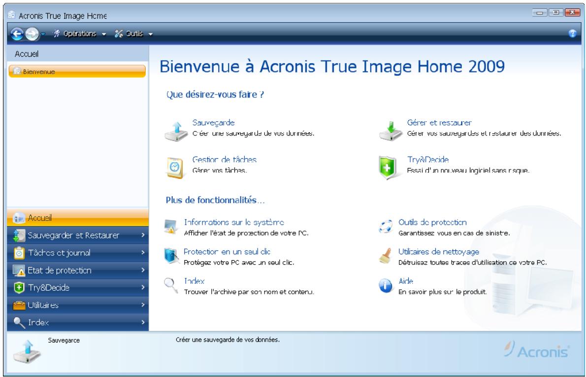 ACRONIS TRUE IMAGE HOME 2009 - Espace de travail du programme - 1