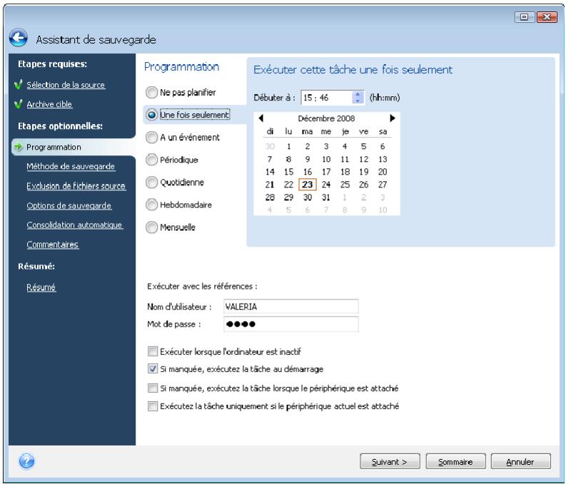 ACRONIS TRUE IMAGE HOME 2009 - Définir l'exécution une seule fois - 1