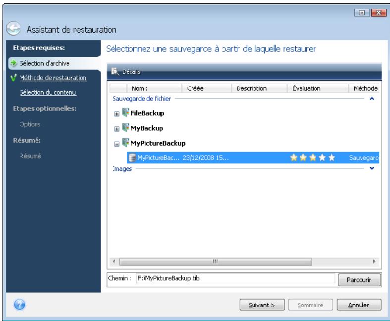 ACRONIS TRUE IMAGE HOME 2009 - Sélectionnez l'archive. - 1