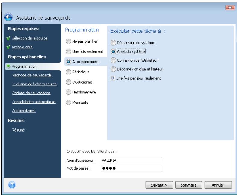 ACRONIS TRUE IMAGE HOME 2009 - Définir l'exécution sur événement - 2