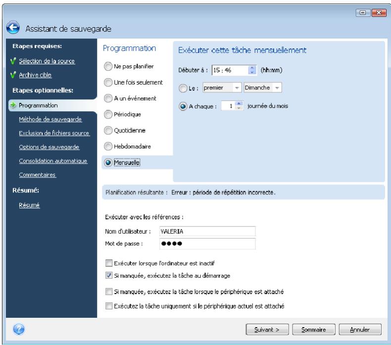 ACRONIS TRUE IMAGE HOME 2009 - Configurer une exécution mensuelle - 1