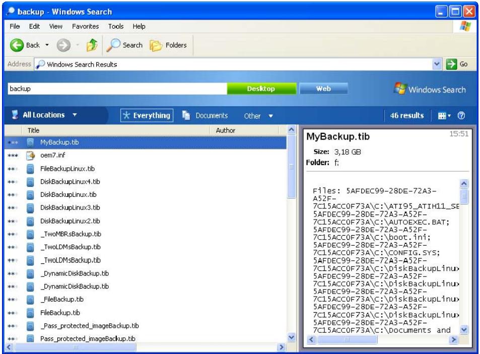 ACRONIS TRUE IMAGE HOME 2009 - Intégration de google desktop et windows search - 13