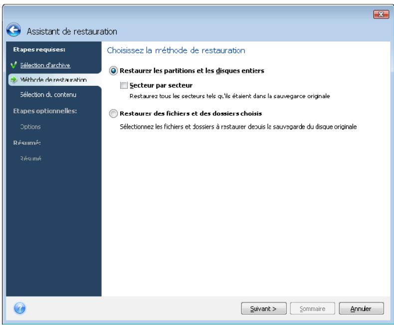 ACRONIS TRUE IMAGE HOME 2009 - Sélection de la méthode de restauration - 1
