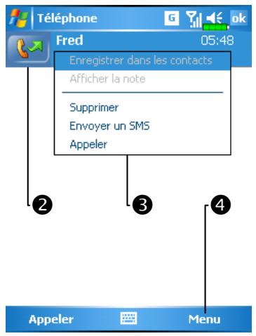 E-TEN M600 PLUS - Appeler depuis l'Historique des Appels - 5