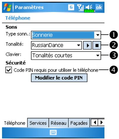 E-TEN M600+ - Tapotez sur menu, options puis sur l'onglet téléphone. - 1
