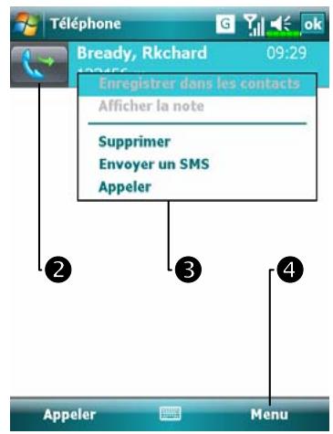 E-TEN M700 - Appeler depuis l'historique des appels - 2