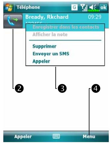 E-TEN X800 - Appeler depuis l'Historique des Appels - 2