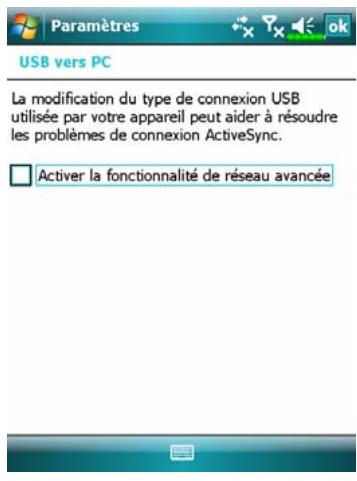 E-TEN X800 - Tapotecz sur, Paramètres, l'onglet Connexions, puis USB vers PC. - 1