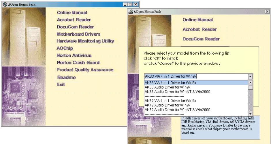 AOPEN AK33 - Autorun Menu du disque Bonus CD - 1