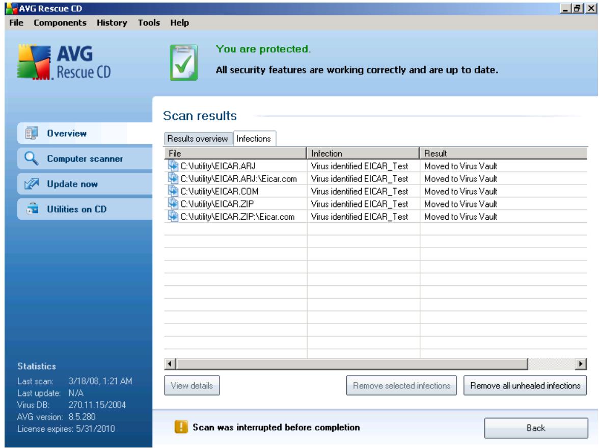 AVG RESCUE CD - Infections Tab - 1