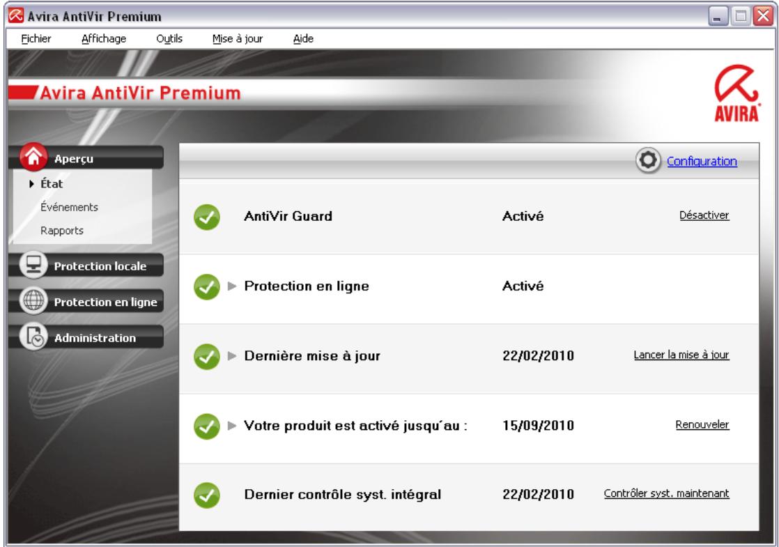 AVIRA ANTIVIR PREMIUM - Interface et commande - 1