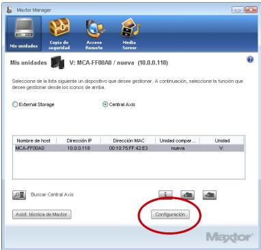 MAXTOR CENTRAL AXIS BUSINESS - Configure el servidor de almacenimiento Central Axis y cree una restraea de administrador: - 1