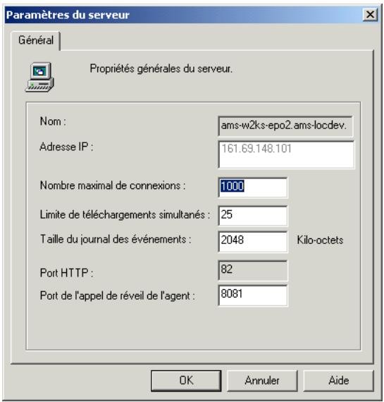 MCAFEE EPOLICY ORCHESTRATOR 2.0 - Pour acceder à l'interface Paramètres serveur : - 1
