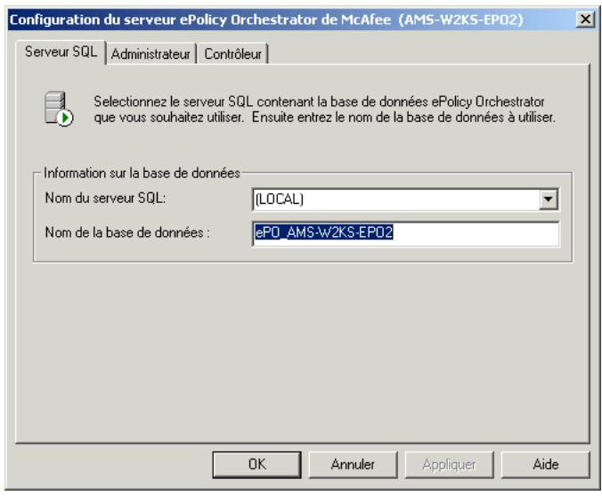 MCAFEE EPOLICY ORCHESTRATOR 2.0 - Pour modifier la base de données : - 1