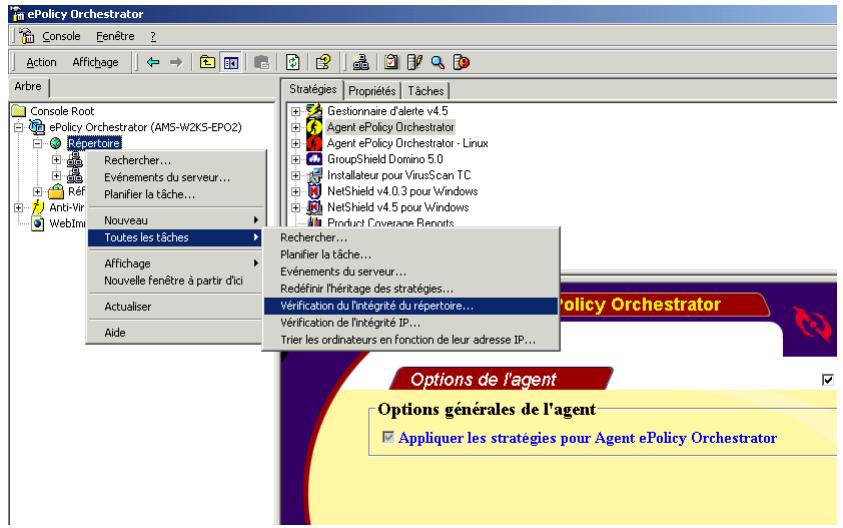 MCAFEE EPOLICY ORCHESTRATOR 2.0 - Pour effectuer un contrôle d'intégrité du repertoire : - 1
