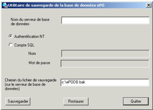 MCAFEE EPOLICY ORCHESTRATOR 2.0 - Pour sauvegarder la base de données d'ePolicy Orchestrator : - 1