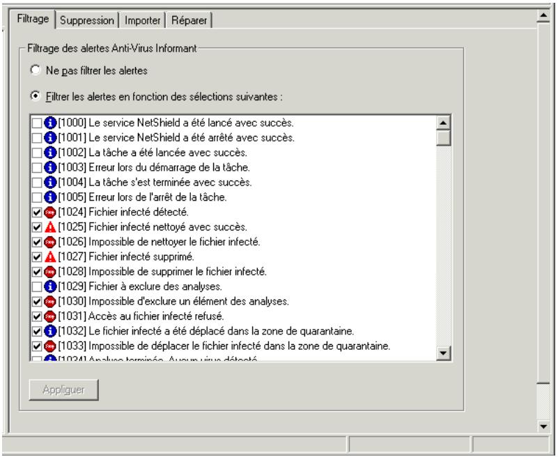 MCAFEE EPOLICY ORCHESTRATOR 2.0 - Pour configurer le filtré d'alertes d'un serveur : - 1
