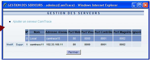 CAMTRACE 3.8 - Paramétrages à effectuer sur les serveurs de connexion - 2