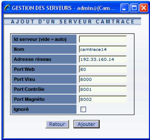 CAMTRACE 3.8 - Paramétrages à effectuer sur les serveurs de connexion - 3