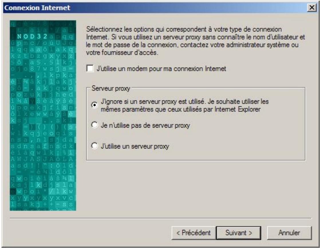 ESET NOD32 V2.7 - Configuration des Paramètres de Connexion à Internet - 1