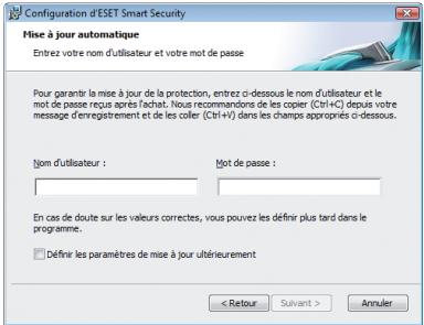 ESET SMART SECURITY 4 - Entrer voire nom d'utilisateur et voire mot de passer pour les mises à jour - 1