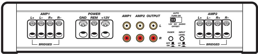 AUDIO DESIGN IX500.4 - STEREO-AND-MONO-SIMULTANEOUSLY (SAMS) OPERATION minimum impedance of 4 ohms bridged (mono) and 2 ohms per channel stereo - 2