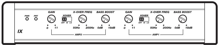 AUDIO DESIGN IX500.4 - STEREO-AND-MONO-SIMULTANEOUSLY (SAMS) OPERATION minimum impedance of 4 ohms bridged (mono) and 2 ohms per channel stereo - 3