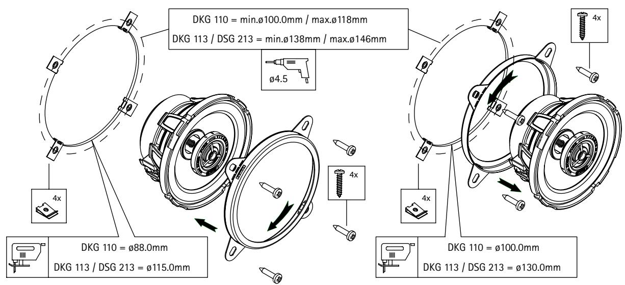 MB QUART DSG216 - Einbauhinweise Installation Instructions Instructions de montage Indicaciones de instalacion Istruzioni per il montaggio Инструкци по сборке - 1